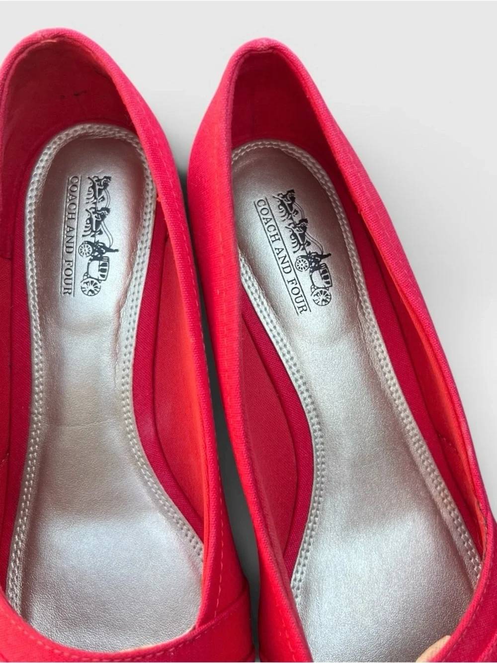 Coach & Four Pink/Red Espadrille Wedge Sandals – Size 7.5